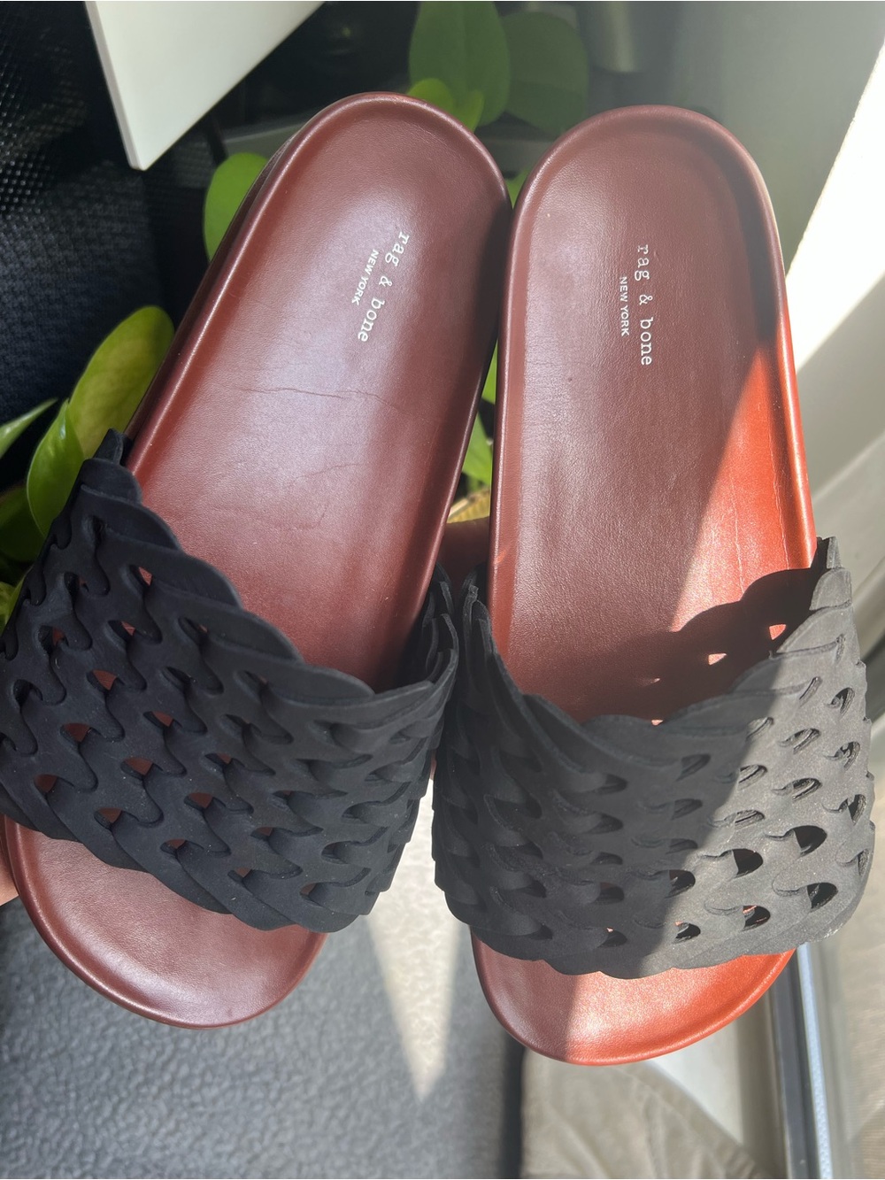 rag & bone Black Braided Slide Sandals with Brown Footbed - Picture 3 of 6